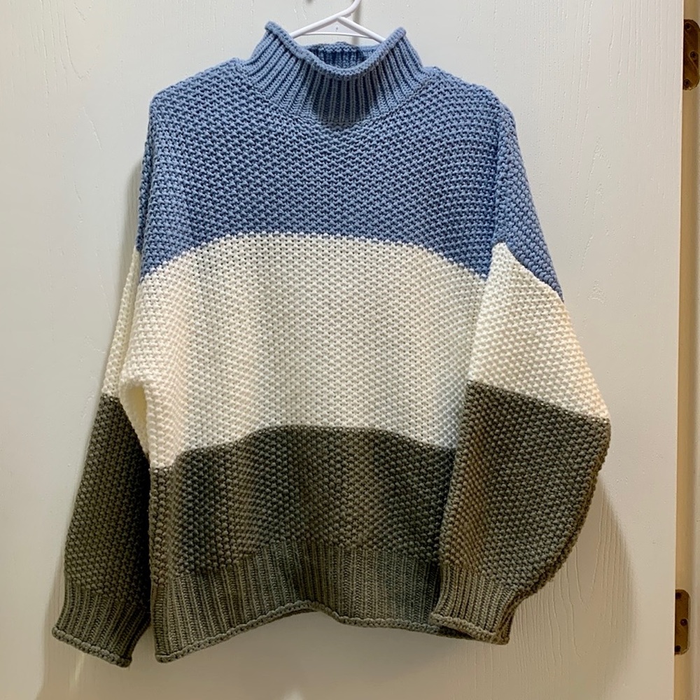 SAODIMALLSU SLOUCHY STYLE TURTLENECK STRIPED SWEATER - Picture 9 of 12